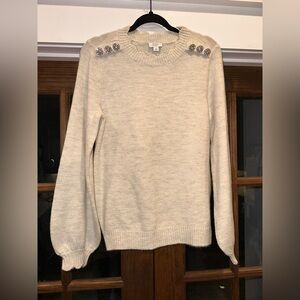 EUC Crown‎ & Ivy Cream Size Small Crew Neck Sweater with Subtle Embellishments